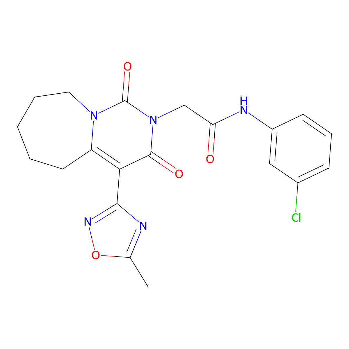 N-(3-chlorophenyl)-2-[4-(5-methyl-1,2,4-oxadiazol-3-yl)-1,3-dioxo-3,5,6,7,8,9-hexahydropyrimido[1,6-a]azepin-2(1H)-yl]acetamide molecular structure, CAS 1775338-32-3