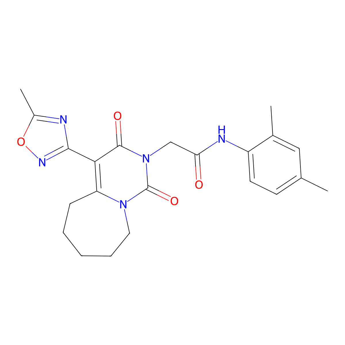 N-(2,4-dimethylphenyl)-2-[4-(5-methyl-1,2,4-oxadiazol-3-yl)-1,3-dioxo-3,5,6,7,8,9-hexahydropyrimido[1,6-a]azepin-2(1H)-yl]acetamide molecular structure, CAS 1775338-33-4