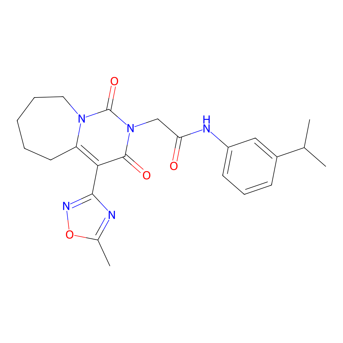 N-(3-isopropylphenyl)-2-[4-(5-methyl-1,2,4-oxadiazol-3-yl)-1,3-dioxo-3,5,6,7,8,9-hexahydropyrimido[1,6-a]azepin-2(1H)-yl]acetamide molecular structure, CAS 1775338-53-8