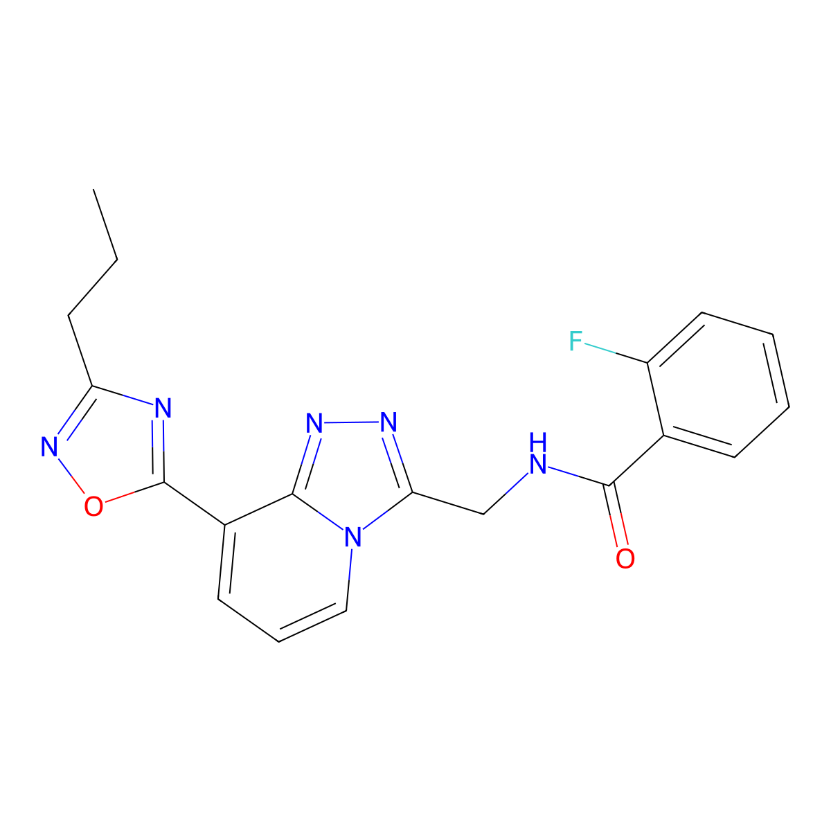 2-Fluoro-N-{[8-(3-propyl-1,2,4-oxadiazol-5-YL)-[1,2,4]triazolo[4,3-A]pyridin-3-YL]methyl}benzamide molecular structure, CAS 1775340-04-9