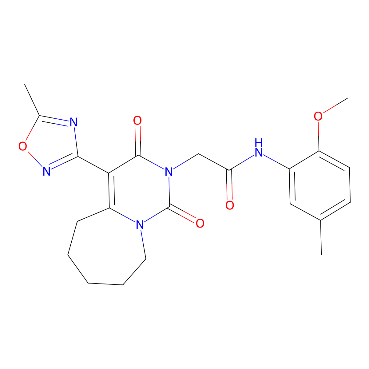 N-(2-methoxy-5-methylphenyl)-2-[4-(5-methyl-1,2,4-oxadiazol-3-yl)-1,3-dioxo-3,5,6,7,8,9-hexahydropyrimido[1,6-a]azepin-2(1H)-yl]acetamide molecular structure, CAS 1775340-32-3