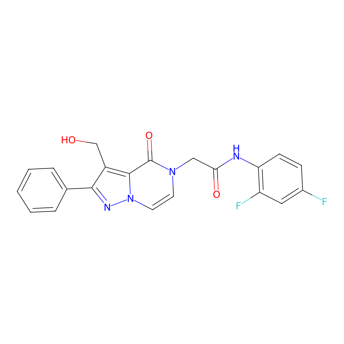 N-(2,4-Difluorophenyl)-2-[3-(hydroxymethyl)-4-oxo-2-phenyl-4H,5H-pyrazolo[1,5-A]pyrazin-5-YL]acetamide molecular structure, CAS 1775340-37-8
