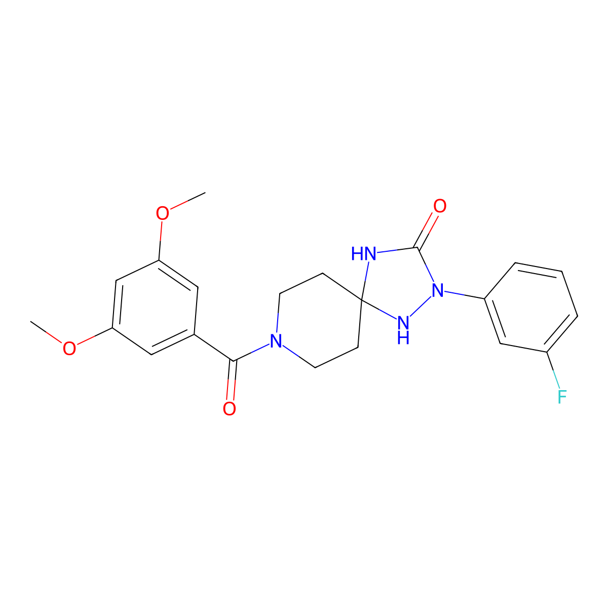 8-(3,5-Dimethoxybenzoyl)-2-(3-fluorophenyl)-1,2,4,8-tetraazaspiro[4.5]decan-3-one molecular structure, CAS 1775340-63-0