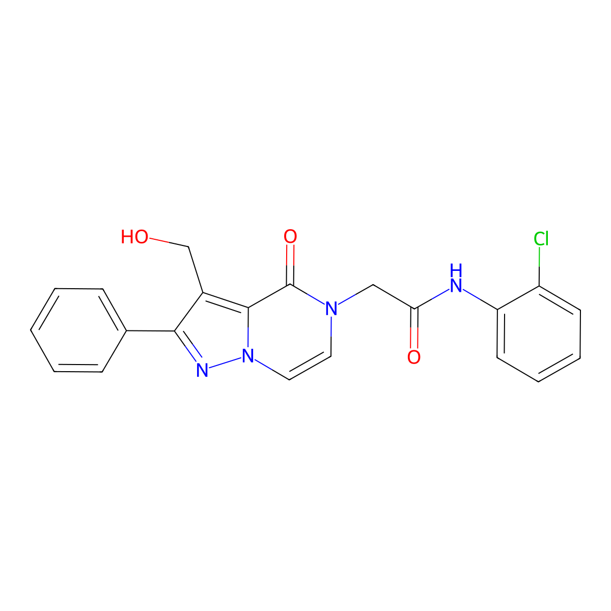 N-(2-Chlorophenyl)-2-[3-(hydroxymethyl)-4-oxo-2-phenyl-4H,5H-pyrazolo[1,5-A]pyrazin-5-YL]acetamide molecular structure, CAS 1775340-71-0