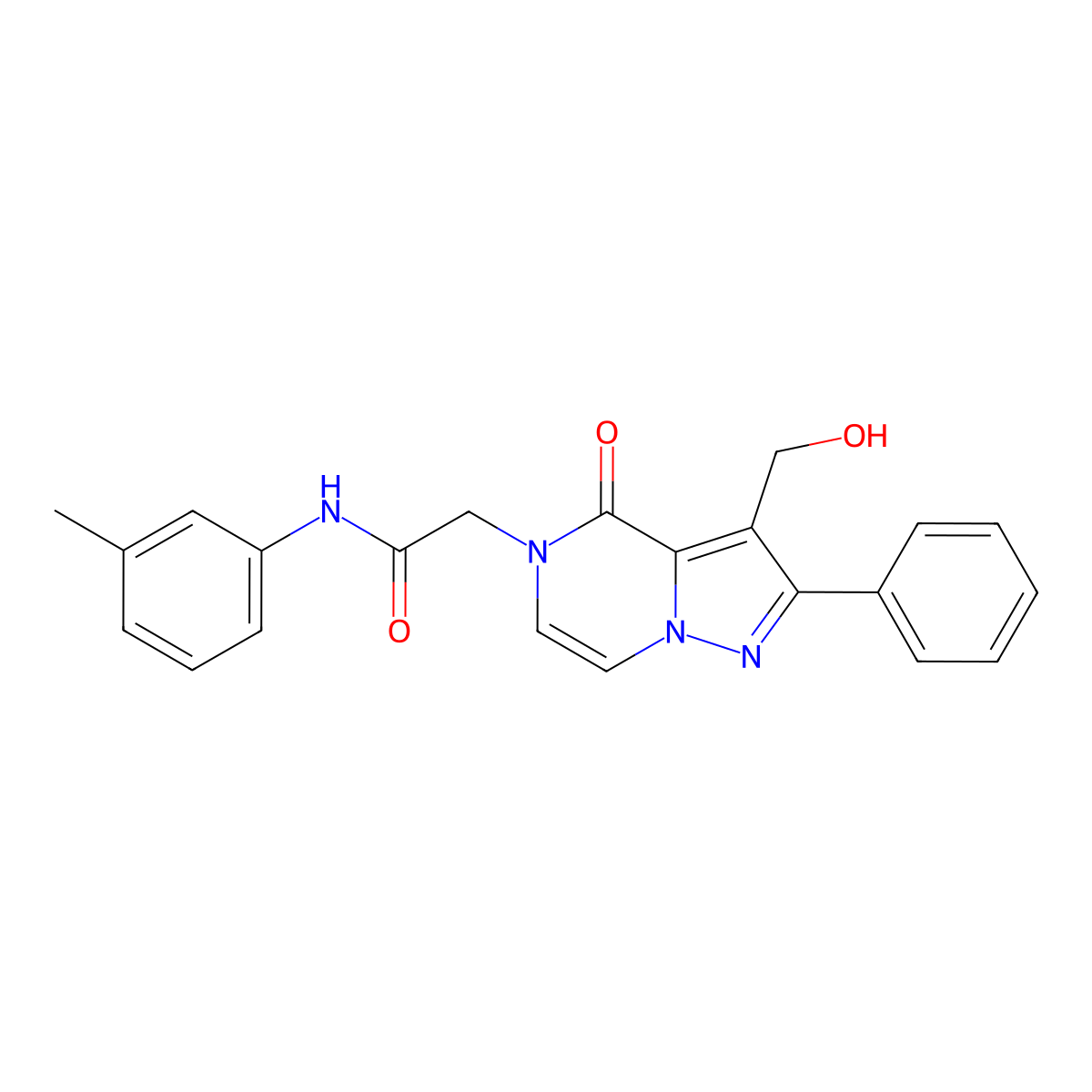 2-[3-(Hydroxymethyl)-4-oxo-2-phenyl-4H,5H-pyrazolo[1,5-A]pyrazin-5-YL]-N-(3-methylphenyl)acetamide molecular structure, CAS 1775340-81-2
