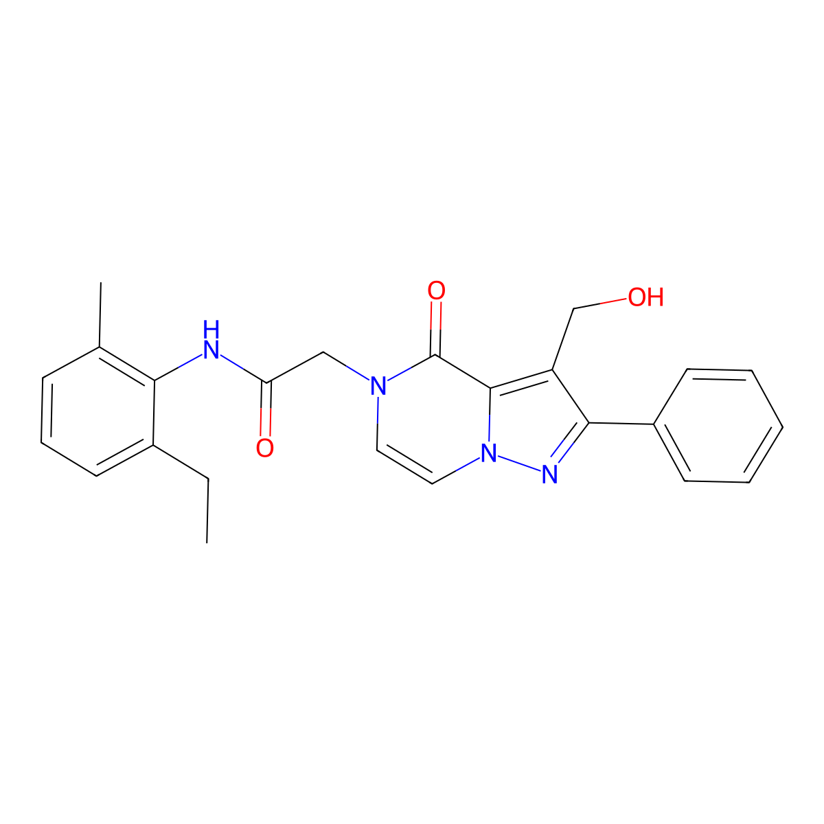 N-(2-Ethyl-6-methylphenyl)-2-[3-(hydroxymethyl)-4-oxo-2-phenyl-4H,5H-pyrazolo[1,5-A]pyrazin-5-YL]acetamide molecular structure, CAS 1775340-85-6