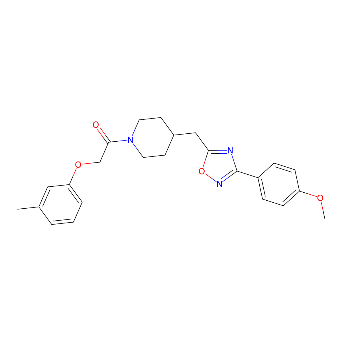 4-{[3-(4-Methoxyphenyl)-1,2,4-oxadiazol-5-yl]methyl}-1-[(3-methylphenoxy)acetyl]piperidine molecular structure, CAS 1775341-24-6
