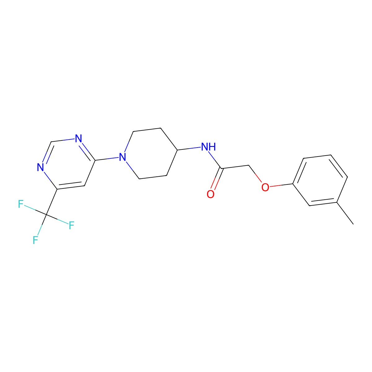 2-(3-methylphenoxy)-N-{1-[6-(trifluoromethyl)pyrimidin-4-yl]piperidin-4-yl}acetamide molecular structure, CAS 1775341-92-8
