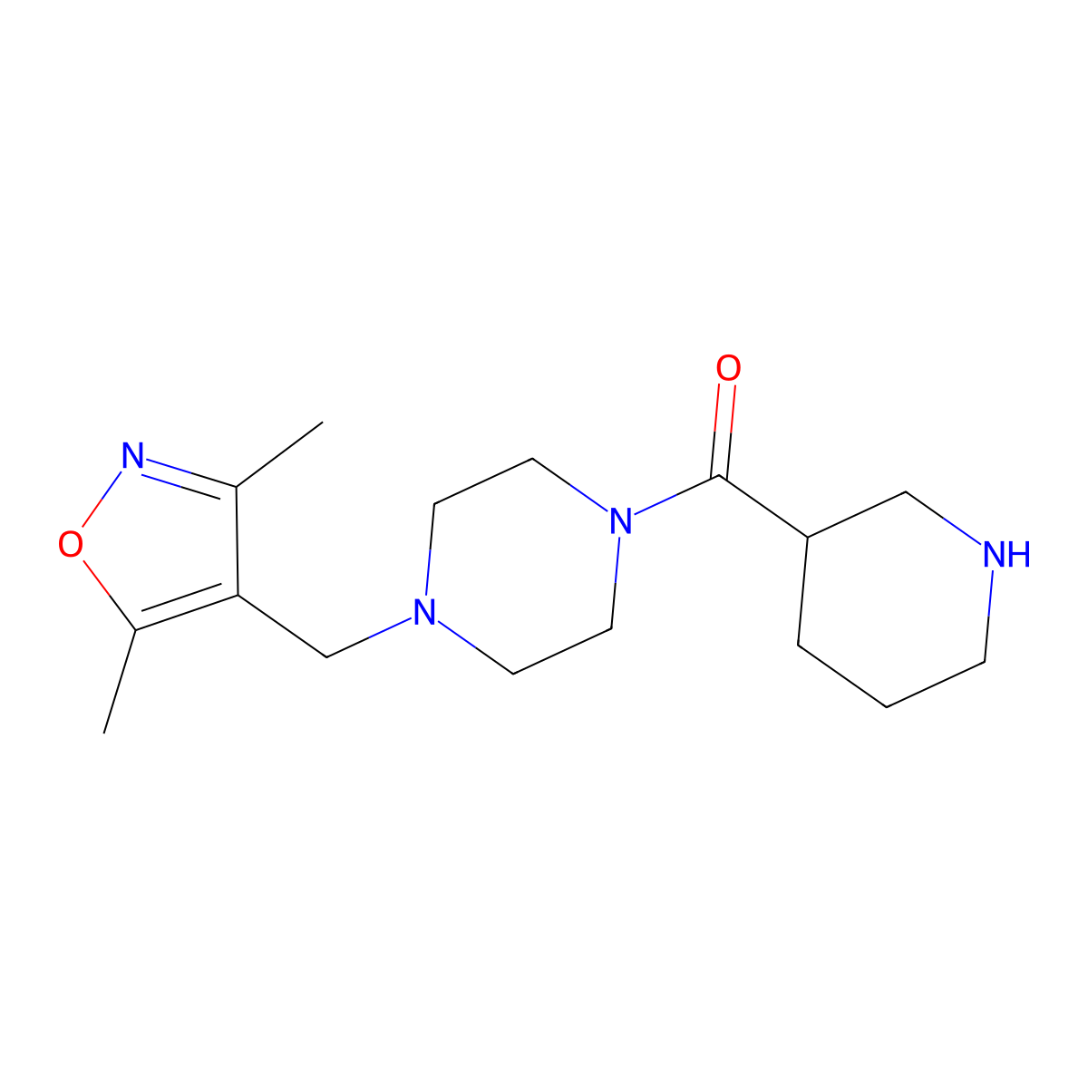 1-[(3,5-Dimethylisoxazol-4-yl)methyl]-4-(piperidin-3-ylcarbonyl)piperazine molecular structure, CAS 1775343-10-6