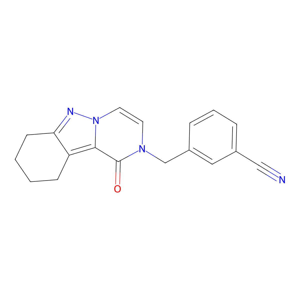 3-[(1-oxo-7,8,9,10-tetrahydropyrazino[1,2-b]indazol-2(1H)-yl)methyl]benzonitrile molecular structure, CAS 1775343-73-1