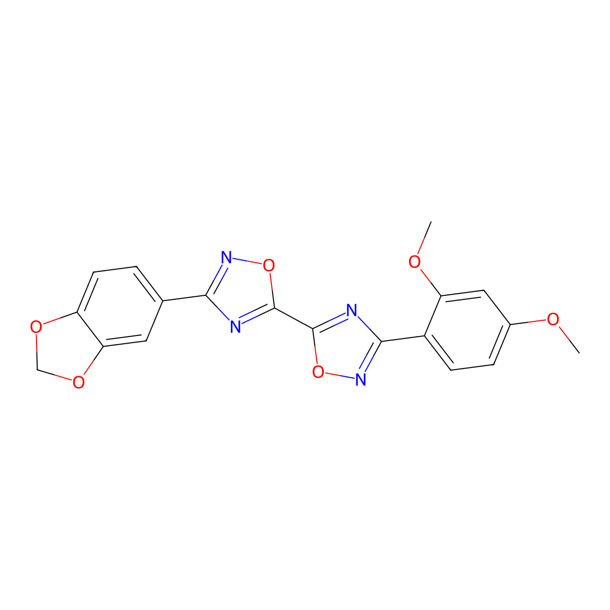 3-(1,3-Benzodioxol-5-yl)-3'-(2,4-dimethoxyphenyl)-5,5'-bi-1,2,4-oxadiazole molecular structure, CAS 1775344-73-4