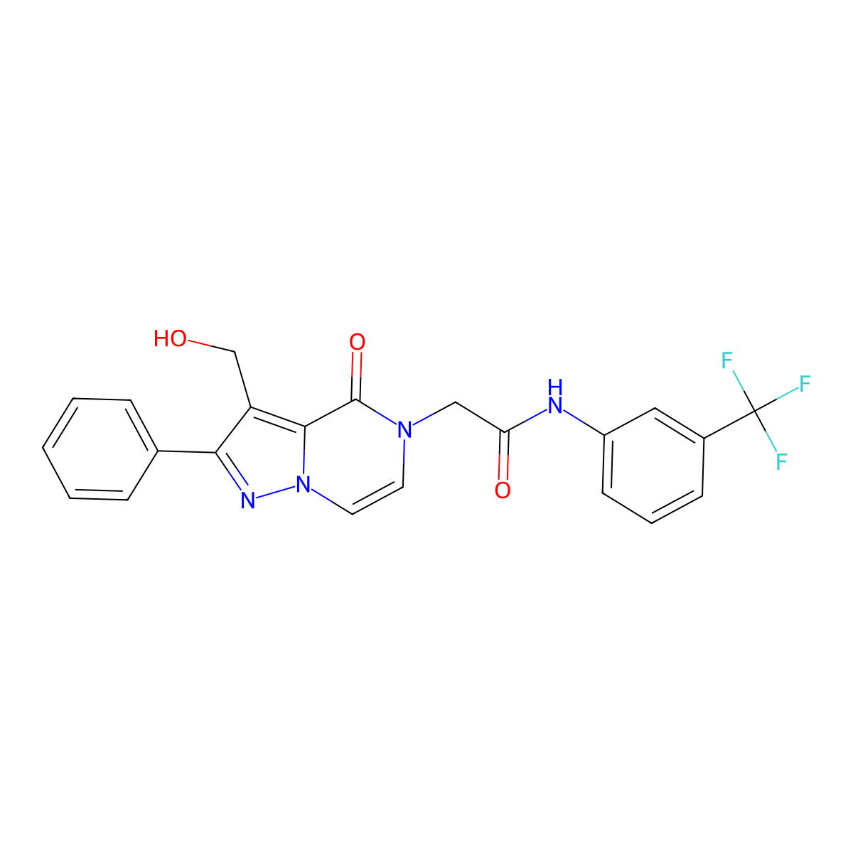 2-[3-(Hydroxymethyl)-4-oxo-2-phenyl-4H,5H-pyrazolo[1,5-A]pyrazin-5-YL]-N-[3-(trifluoromethyl)phenyl]acetamide molecular structure, CAS 1775344-95-0