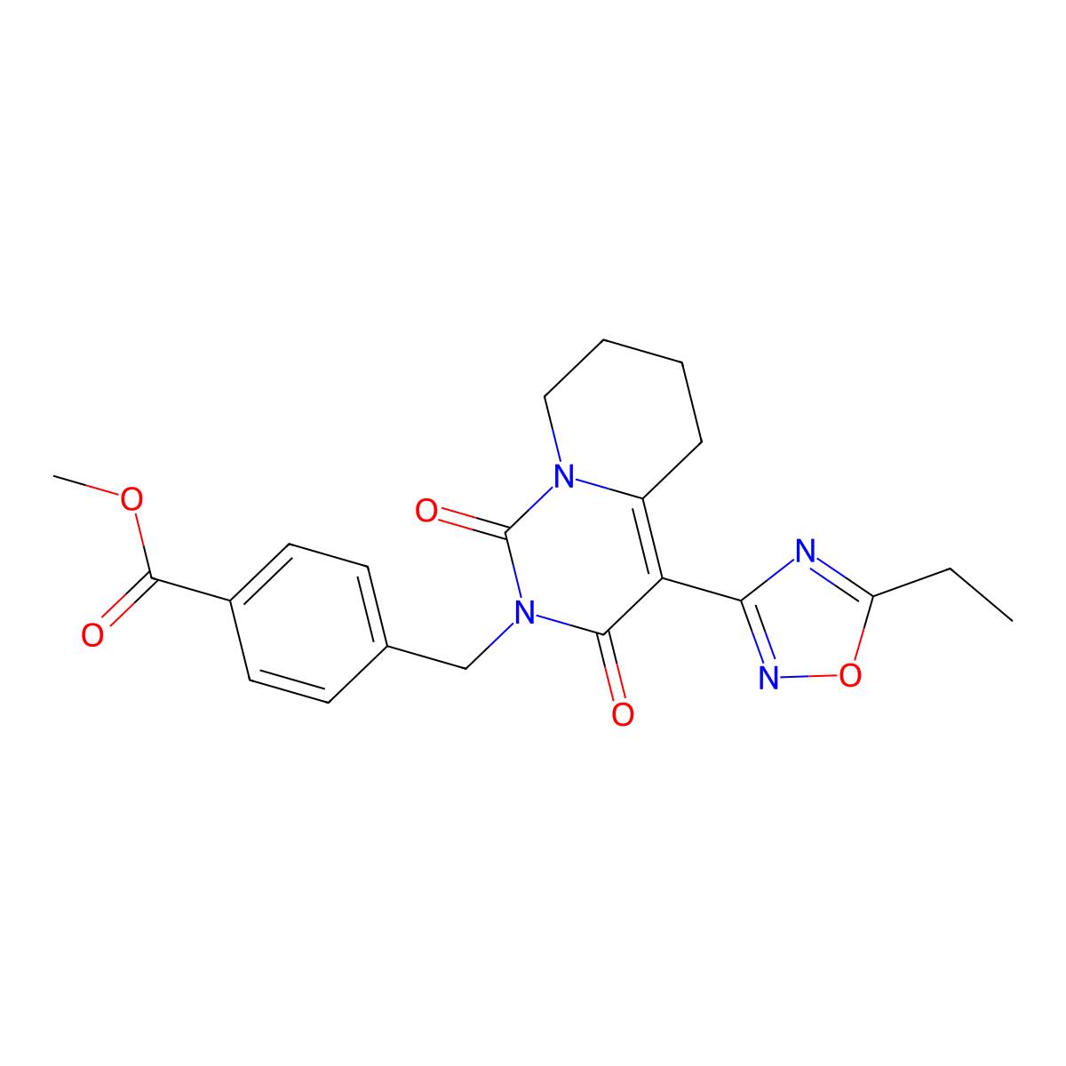 methyl 4-{[4-(5-ethyl-1,2,4-oxadiazol-3-yl)-1,3-dioxo-5,6,7,8-tetrahydro-1H-pyrido[1,2-c]pyrimidin-2(3H)-yl]methyl}benzoate molecular structure, CAS 1775344-99-4