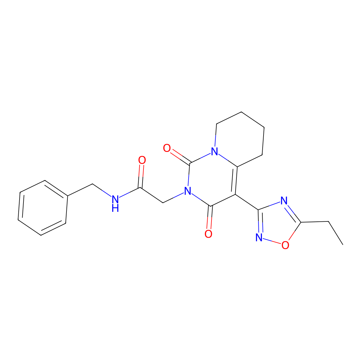 N-benzyl-2-[4-(5-ethyl-1,2,4-oxadiazol-3-yl)-1,3-dioxo-5,6,7,8-tetrahydro-1H-pyrido[1,2-c]pyrimidin-2(3H)-yl]acetamide molecular structure, CAS 1775345-47-5