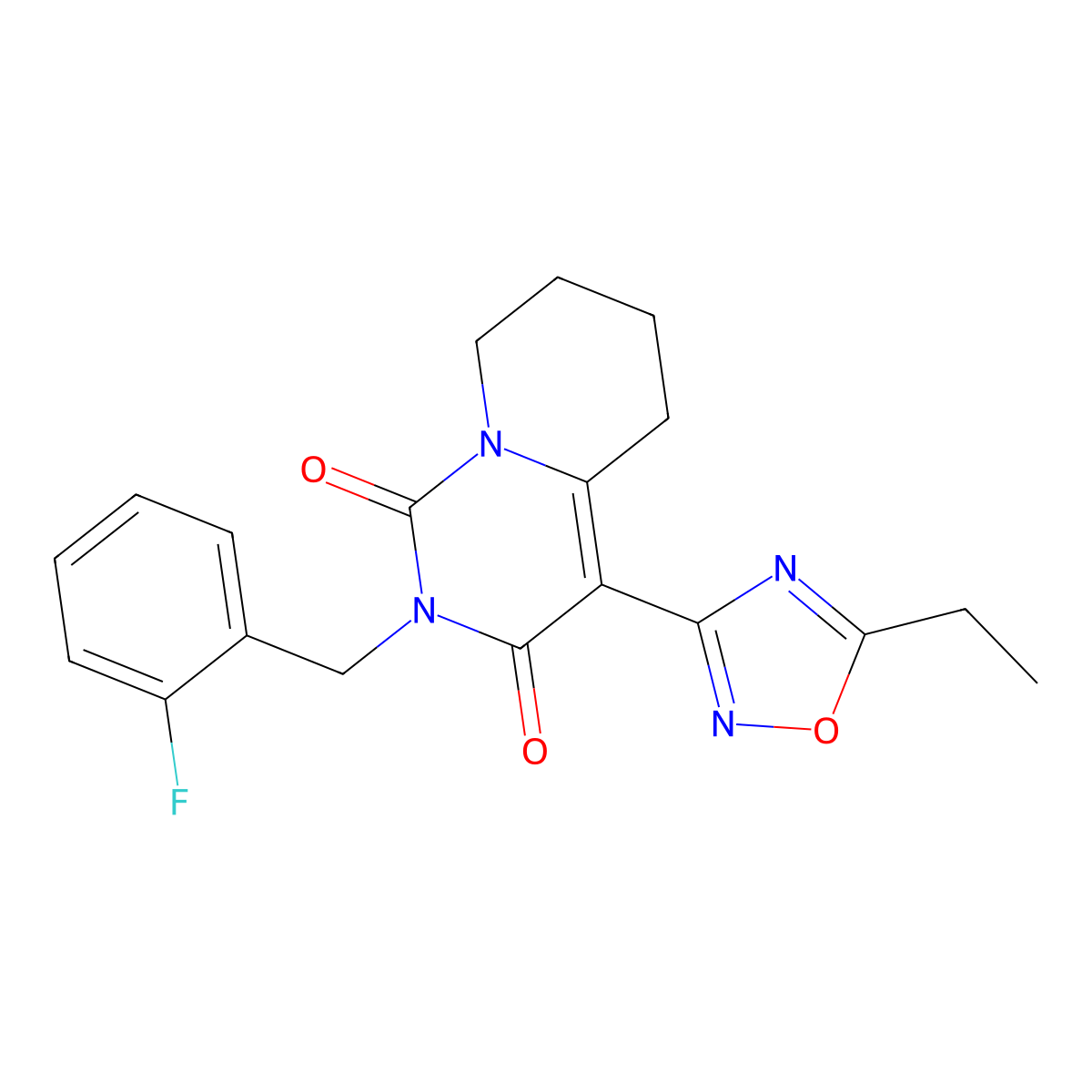 4-(5-ethyl-1,2,4-oxadiazol-3-yl)-2-(2-fluorobenzyl)-5,6,7,8-tetrahydro-1H-pyrido[1,2-c]pyrimidine-1,3(2H)-dione molecular structure, CAS 1775345-51-1