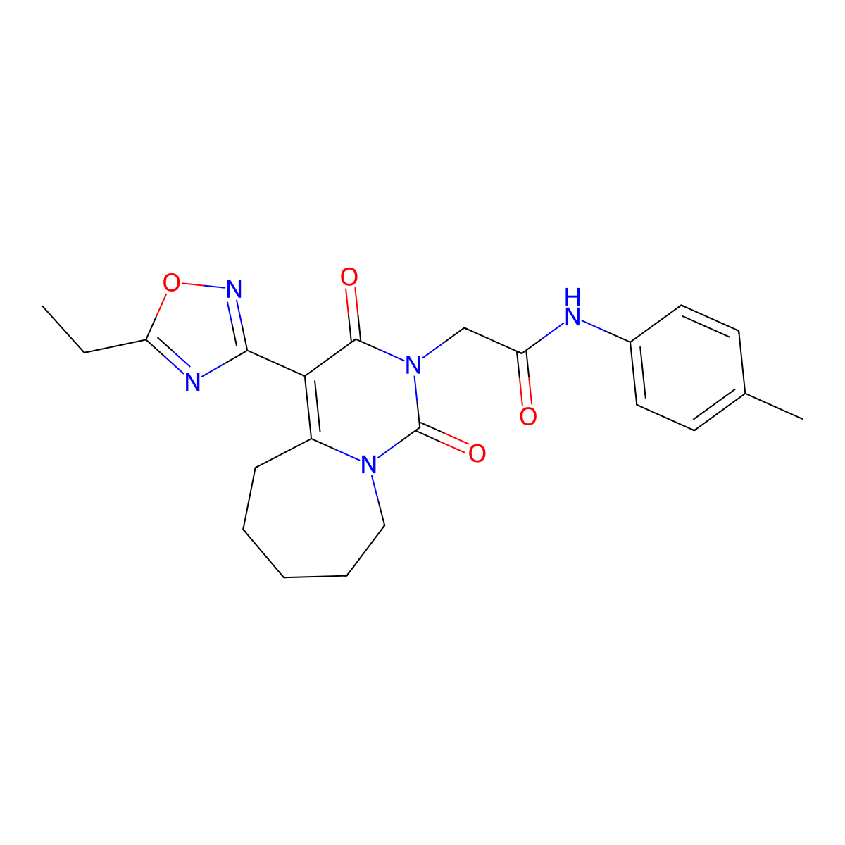 2-[4-(5-ethyl-1,2,4-oxadiazol-3-yl)-1,3-dioxo-1H,2H,3H,5H,6H,7H,8H,9H-pyrimido[1,6-a]azepin-2-yl]-N-(4-methylphenyl)acetamide molecular structure, CAS 1775345-65-7