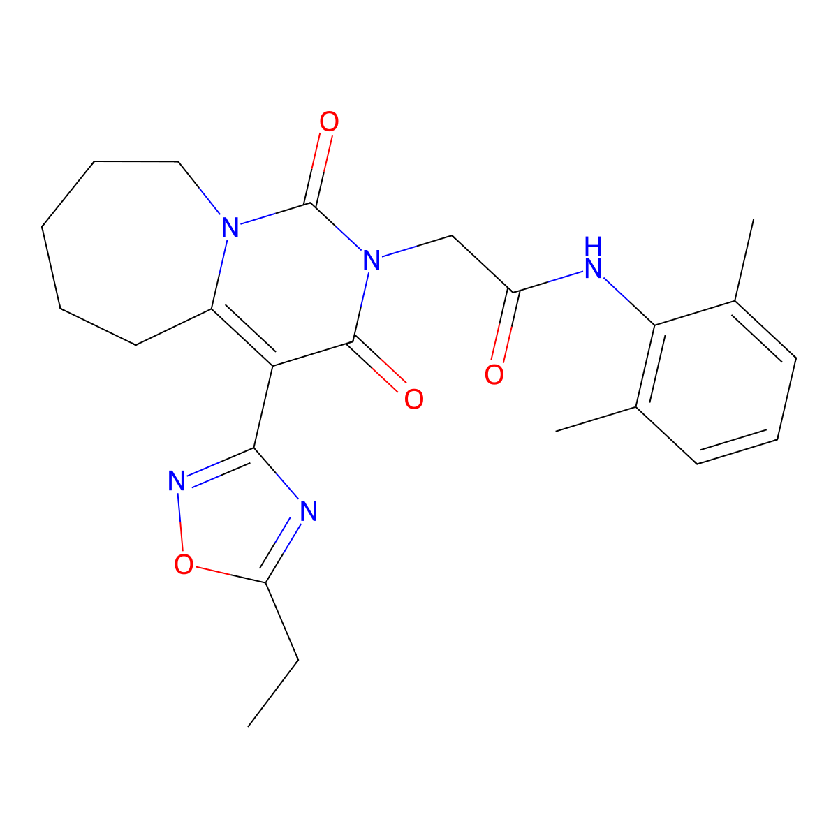 N-(2,6-dimethylphenyl)-2-[4-(5-ethyl-1,2,4-oxadiazol-3-yl)-1,3-dioxo-3,5,6,7,8,9-hexahydropyrimido[1,6-a]azepin-2(1H)-yl]acetamide molecular structure, CAS 1775345-70-4
