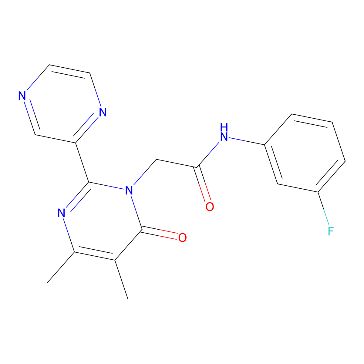 2-[4,5-Dimethyl-6-oxo-2-(pyrazin-2-YL)-1,6-dihydropyrimidin-1-YL]-N-(3-fluorophenyl)acetamide molecular structure, CAS 1775345-75-9