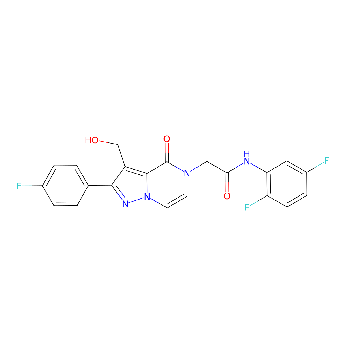 N-(2,5-Difluorophenyl)-2-[2-(4-fluorophenyl)-3-(hydroxymethyl)-4-oxo-4H,5H-pyrazolo[1,5-A]pyrazin-5-YL]acetamide molecular structure, CAS 1775345-81-7
