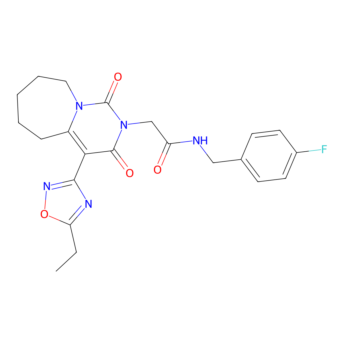 2-[4-(5-ethyl-1,2,4-oxadiazol-3-yl)-1,3-dioxo-1H,2H,3H,5H,6H,7H,8H,9H-pyrimido[1,6-a]azepin-2-yl]-N-[(4-fluorophenyl)methyl]acetamide molecular structure, CAS 1775345-84-0