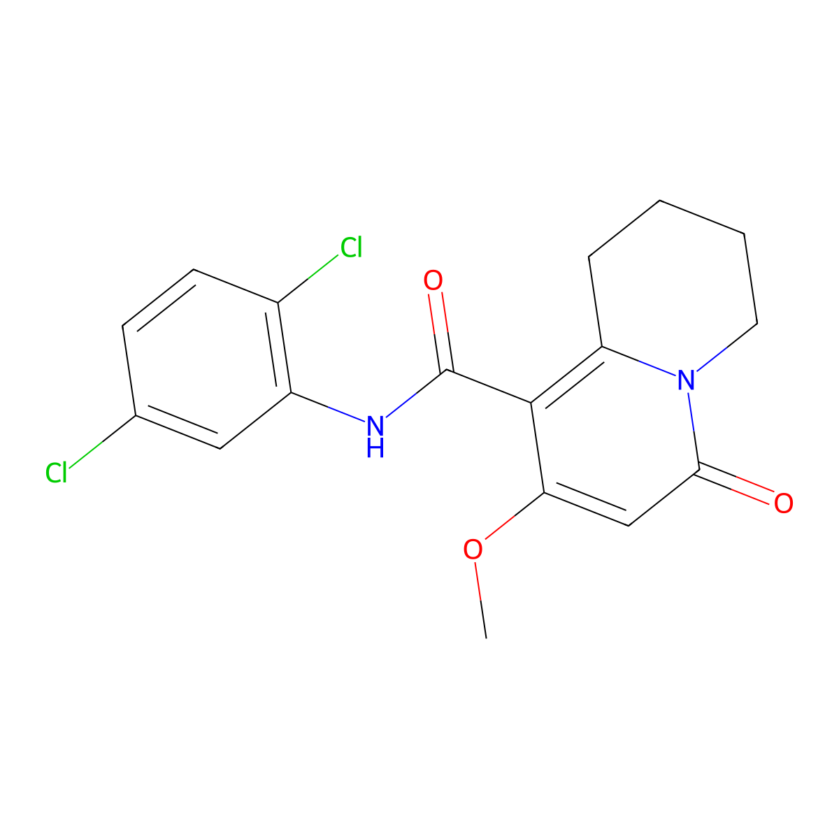 N-(2,5-Dichlorophenyl)-8-methoxy-6-oxo-2,3,4,6-tetrahydro-1H-quinolizine-9-carboxamide molecular structure, CAS 1775346-10-5