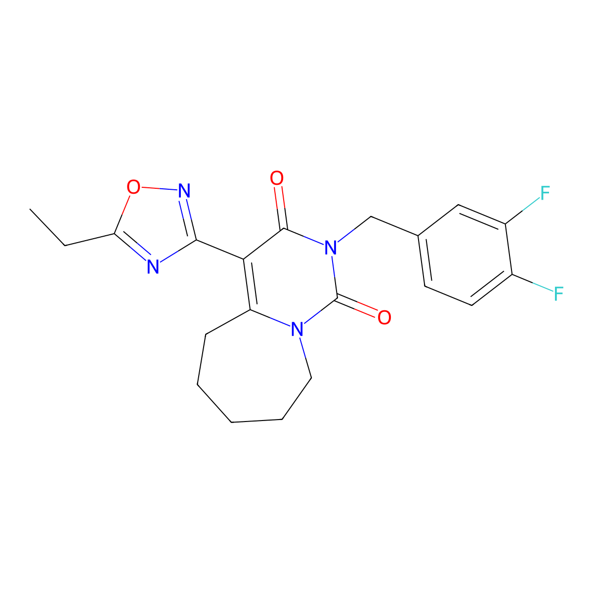 2-(3,4-difluorobenzyl)-4-(5-ethyl-1,2,4-oxadiazol-3-yl)-6,7,8,9-tetrahydropyrimido[1,6-a]azepine-1,3(2H,5H)-dione molecular structure, CAS 1775346-12-7