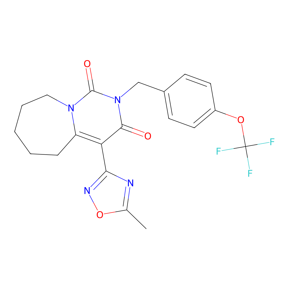 4-(5-methyl-1,2,4-oxadiazol-3-yl)-2-[4-(trifluoromethoxy)benzyl]-6,7,8,9-tetrahydropyrimido[1,6-a]azepine-1,3(2H,5H)-dione molecular structure, CAS 1775346-21-8