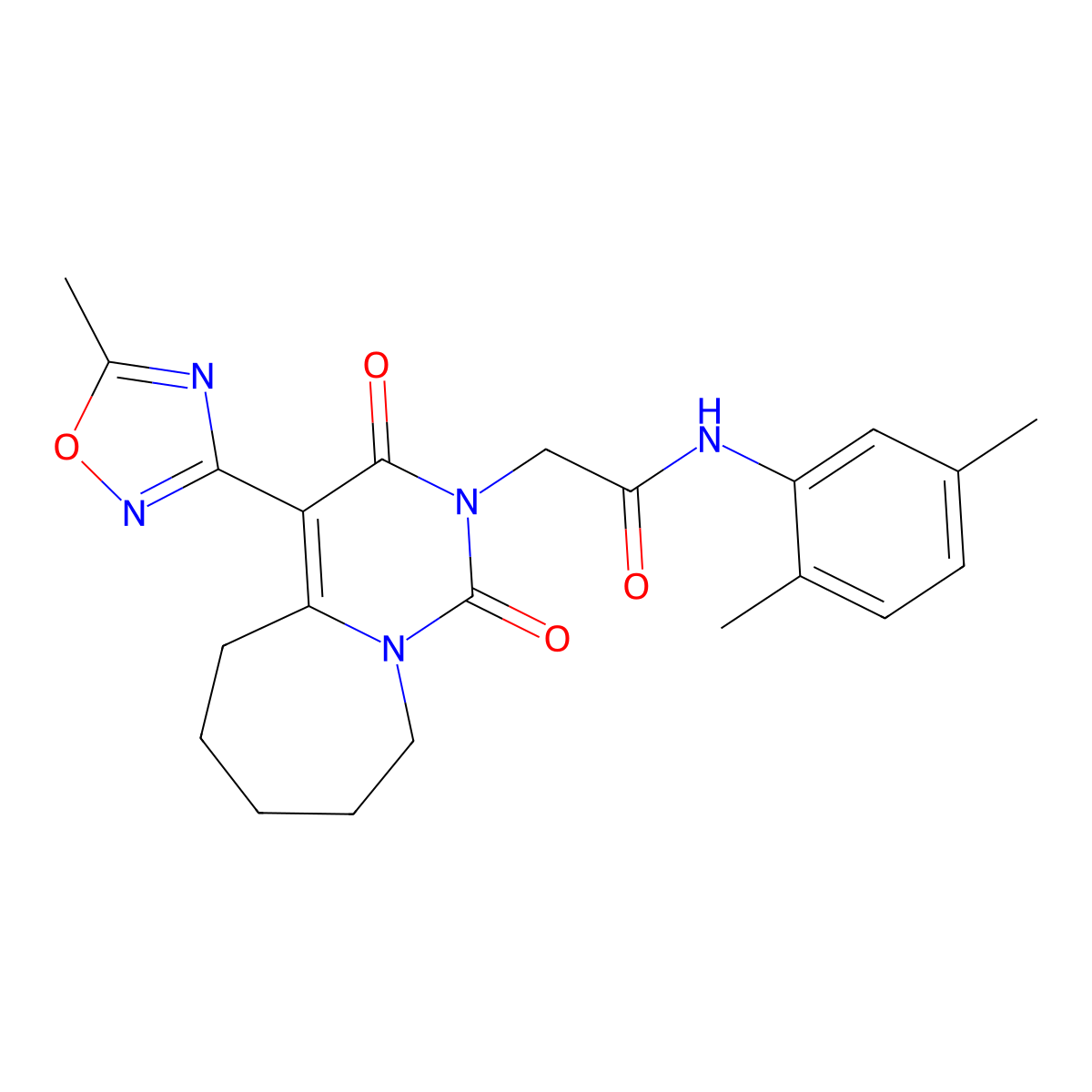N-(2,5-dimethylphenyl)-2-[4-(5-methyl-1,2,4-oxadiazol-3-yl)-1,3-dioxo-3,5,6,7,8,9-hexahydropyrimido[1,6-a]azepin-2(1H)-yl]acetamide molecular structure, CAS 1775346-68-3