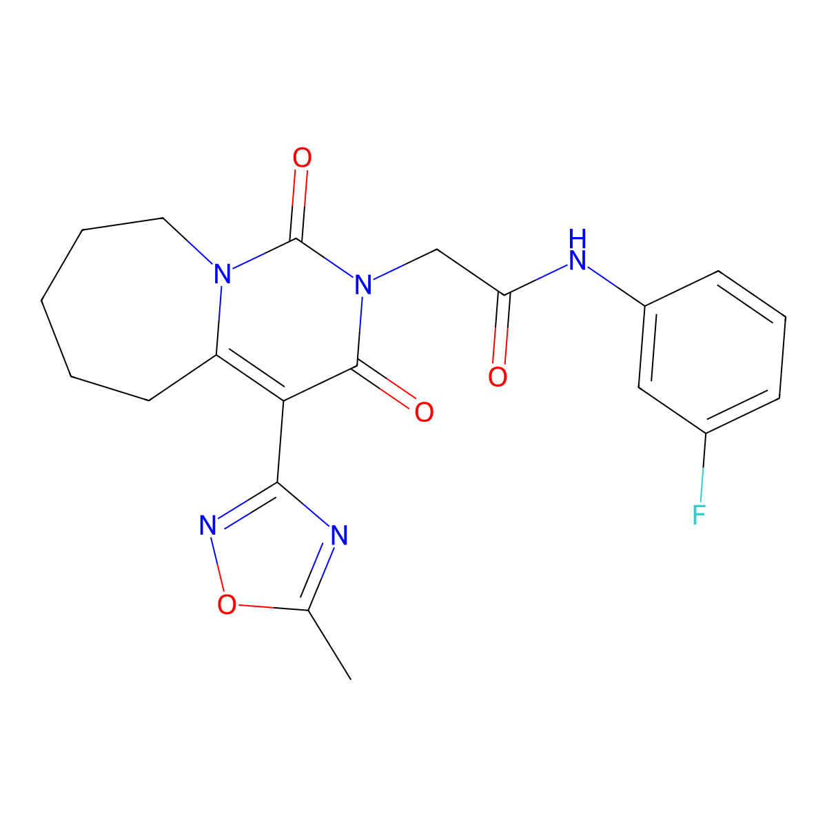 N-(3-fluorophenyl)-2-[4-(5-methyl-1,2,4-oxadiazol-3-yl)-1,3-dioxo-3,5,6,7,8,9-hexahydropyrimido[1,6-a]azepin-2(1H)-yl]acetamide molecular structure, CAS 1775346-76-3