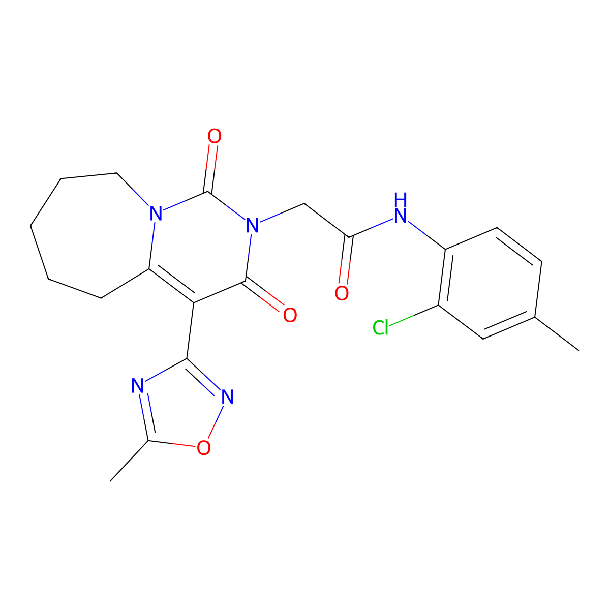 N-(2-chloro-4-methylphenyl)-2-[4-(5-methyl-1,2,4-oxadiazol-3-yl)-1,3-dioxo-3,5,6,7,8,9-hexahydropyrimido[1,6-a]azepin-2(1H)-yl]acetamide molecular structure, CAS 1775346-92-3