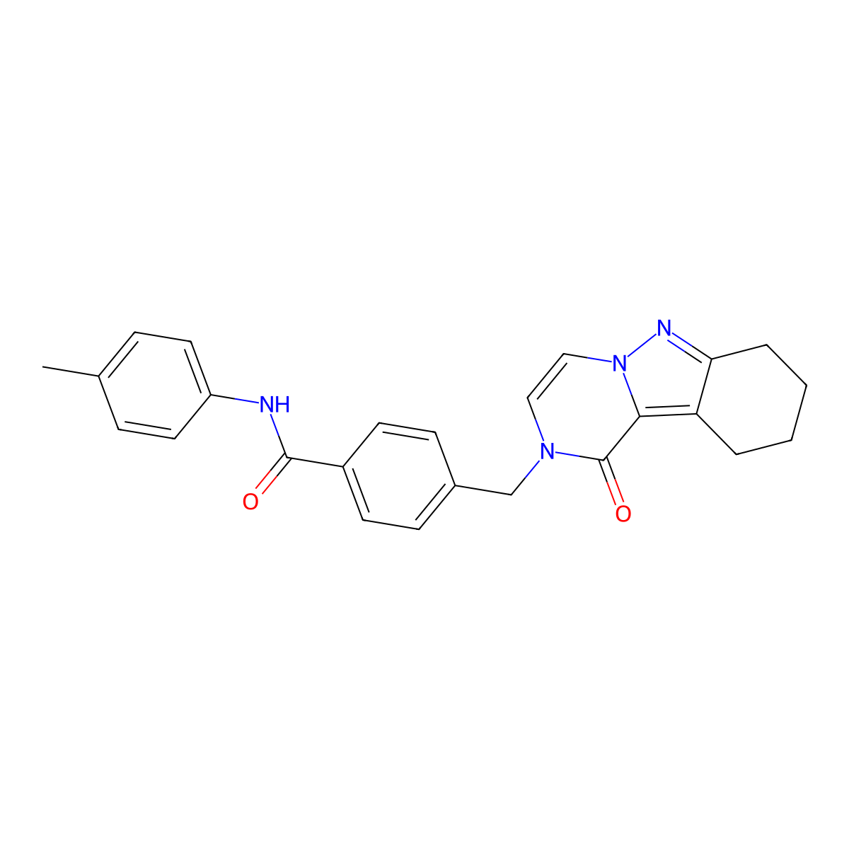 N-(4-Methylphenyl)-4-({1-oxo-1H,2H,7H,8H,9H,10H-pyrazino[1,2-B]indazol-2-YL}methyl)benzamide molecular structure, CAS 1775347-15-3