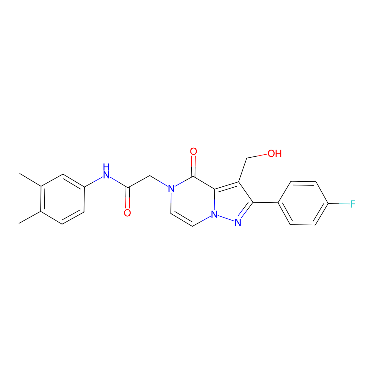 N-(3,4-Dimethylphenyl)-2-[2-(4-fluorophenyl)-3-(hydroxymethyl)-4-oxo-4H,5H-pyrazolo[1,5-A]pyrazin-5-YL]acetamide molecular structure, CAS 1775347-43-7