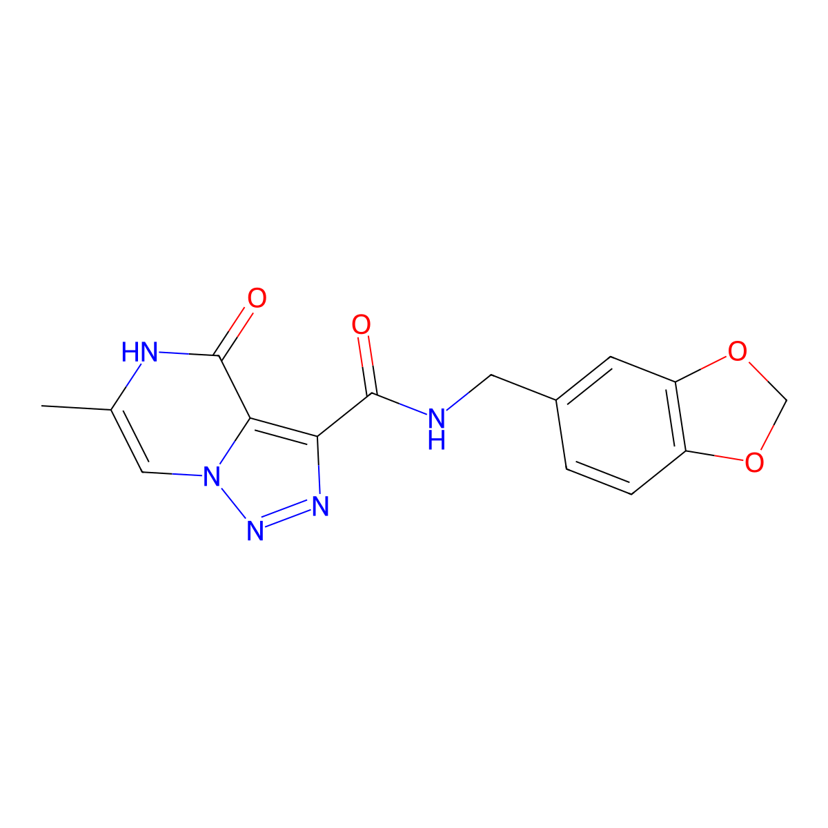 N-(1,3-benzodioxol-5-ylmethyl)-6-methyl-4-oxo-4,5-dihydro[1,2,3]triazolo[1,5-a]pyrazine-3-carboxamide molecular structure, CAS 1775349-24-0