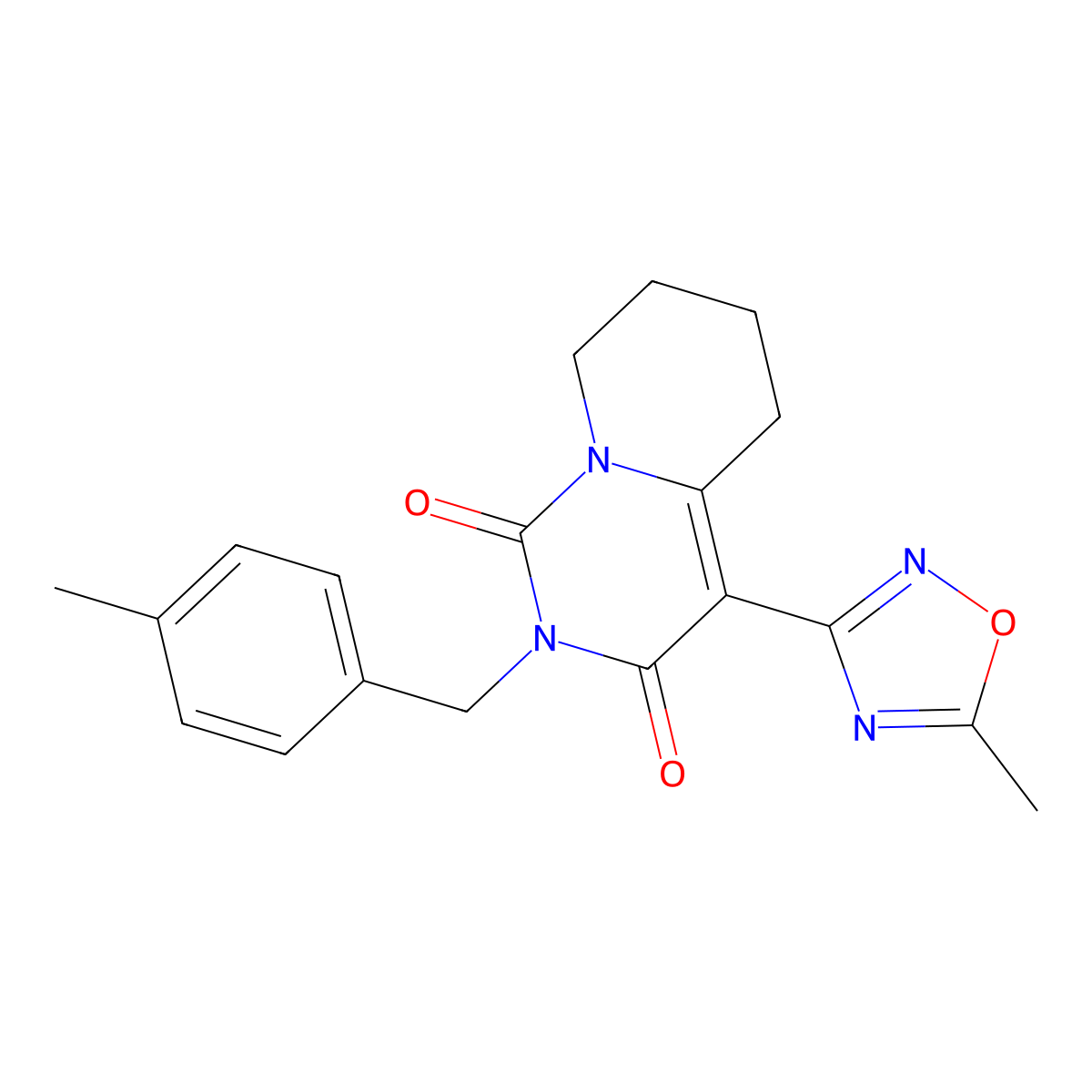 2-(4-methylbenzyl)-4-(5-methyl-1,2,4-oxadiazol-3-yl)-5,6,7,8-tetrahydro-1H-pyrido[1,2-c]pyrimidine-1,3(2H)-dione molecular structure, CAS 1775349-44-4