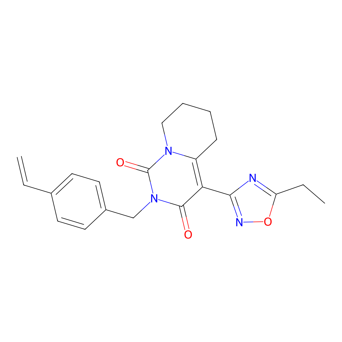 4-(5-ethyl-1,2,4-oxadiazol-3-yl)-2-(4-vinylbenzyl)-5,6,7,8-tetrahydro-1H-pyrido[1,2-c]pyrimidine-1,3(2H)-dione molecular structure, CAS 1775351-32-0