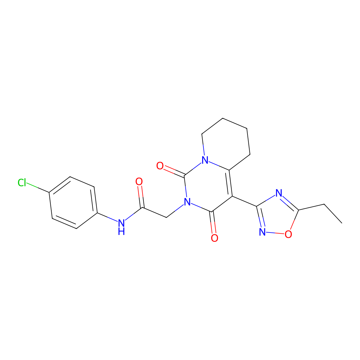 N-(4-chlorophenyl)-2-[4-(5-ethyl-1,2,4-oxadiazol-3-yl)-1,3-dioxo-5,6,7,8-tetrahydro-1H-pyrido[1,2-c]pyrimidin-2(3H)-yl]acetamide molecular structure, CAS 1775351-40-0