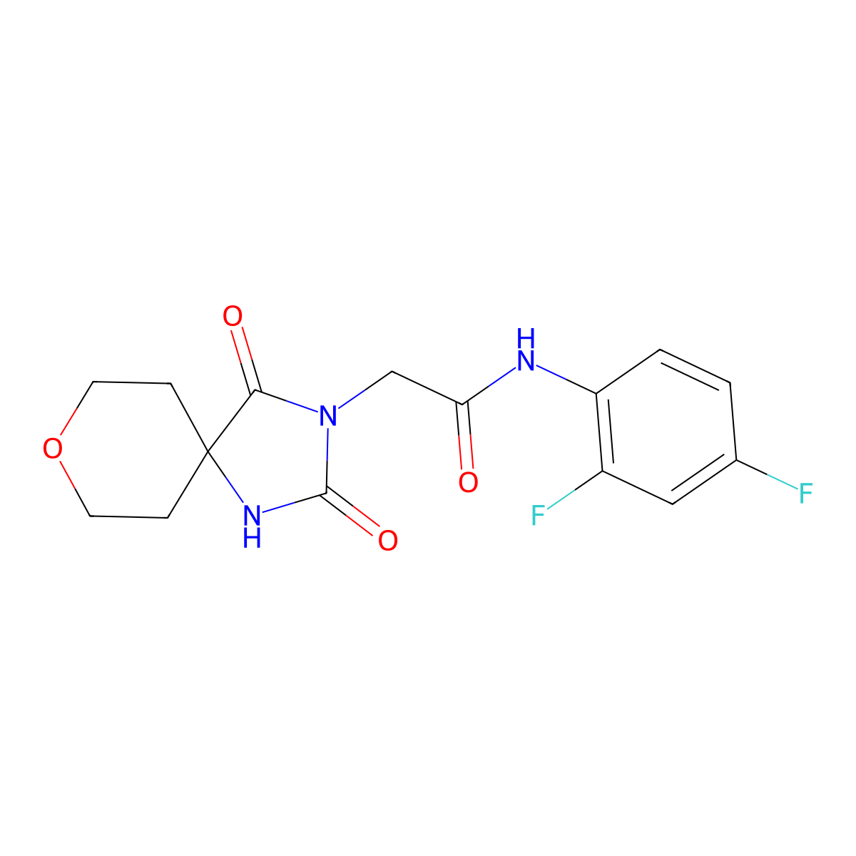 N-(2,4-difluorophenyl)-2-(2,4-dioxo-8-oxa-1,3-diazaspiro[4.5]dec-3-yl)acetamide molecular structure, CAS 1775351-94-4