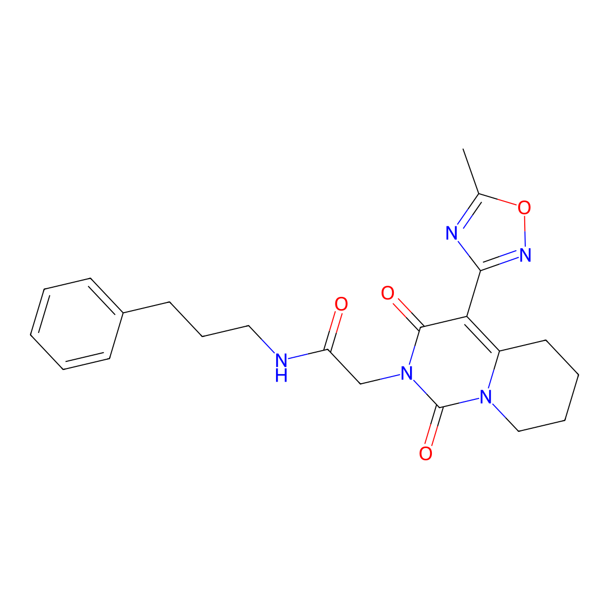 2-[4-(5-methyl-1,2,4-oxadiazol-3-yl)-1,3-dioxo-1H,2H,3H,5H,6H,7H,8H-pyrido[1,2-c]pyrimidin-2-yl]-N-(3-phenylpropyl)acetamide molecular structure, CAS 1775353-23-5
