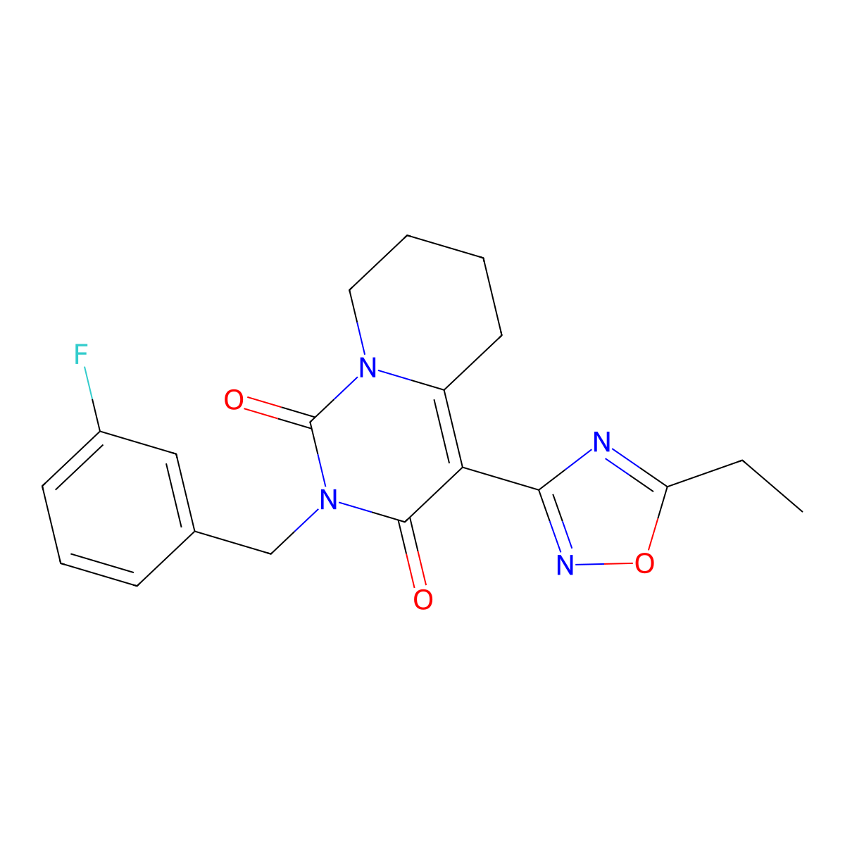 4-(5-ethyl-1,2,4-oxadiazol-3-yl)-2-(3-fluorobenzyl)-5,6,7,8-tetrahydro-1H-pyrido[1,2-c]pyrimidine-1,3(2H)-dione molecular structure, CAS 1775353-73-5