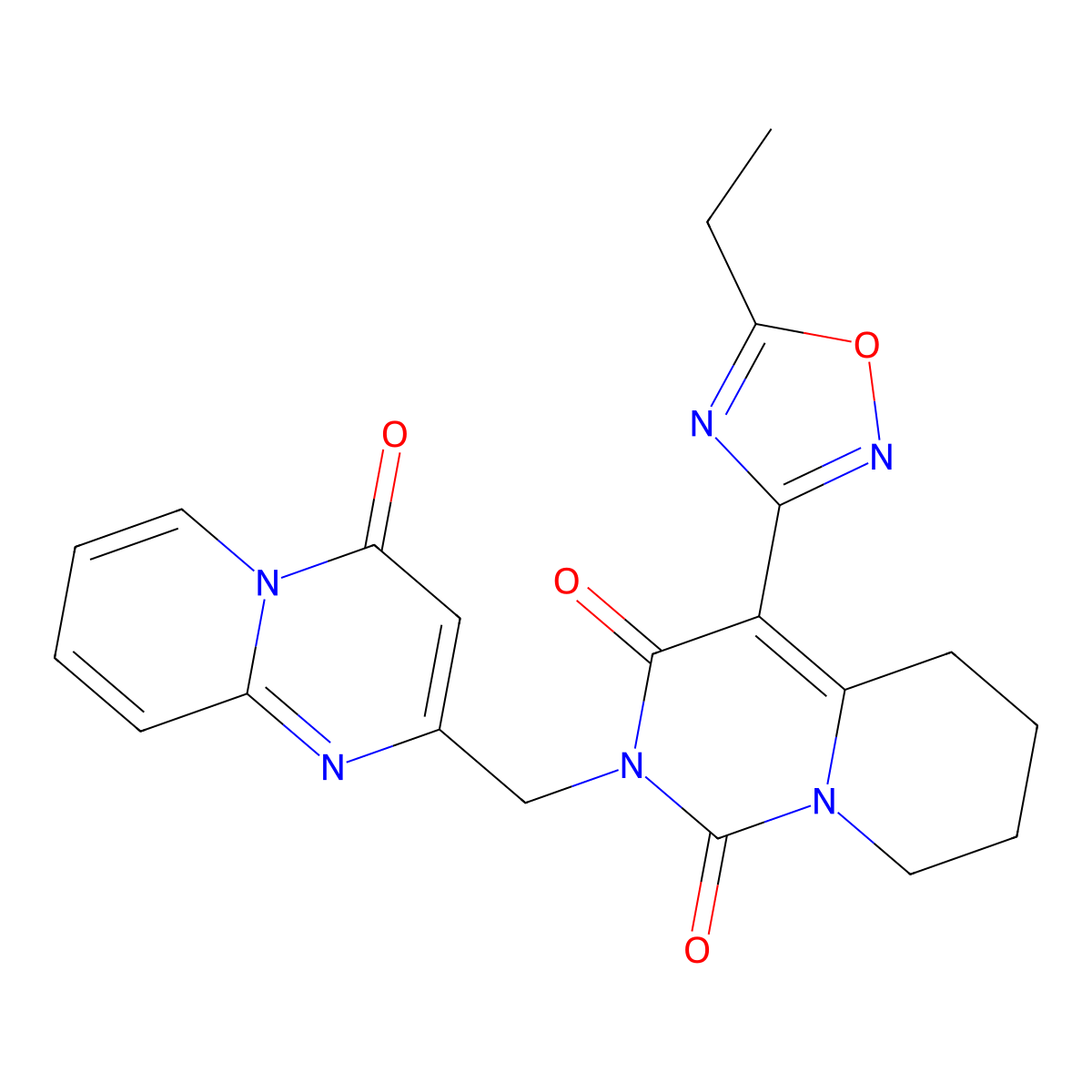 4-(5-ethyl-1,2,4-oxadiazol-3-yl)-2-[(4-oxo-4H-pyrido[1,2-a]pyrimidin-2-yl)methyl]-5,6,7,8-tetrahydro-1H-pyrido[1,2-c]pyrimidine-1,3(2H)-dione molecular structure, CAS 1775353-81-5