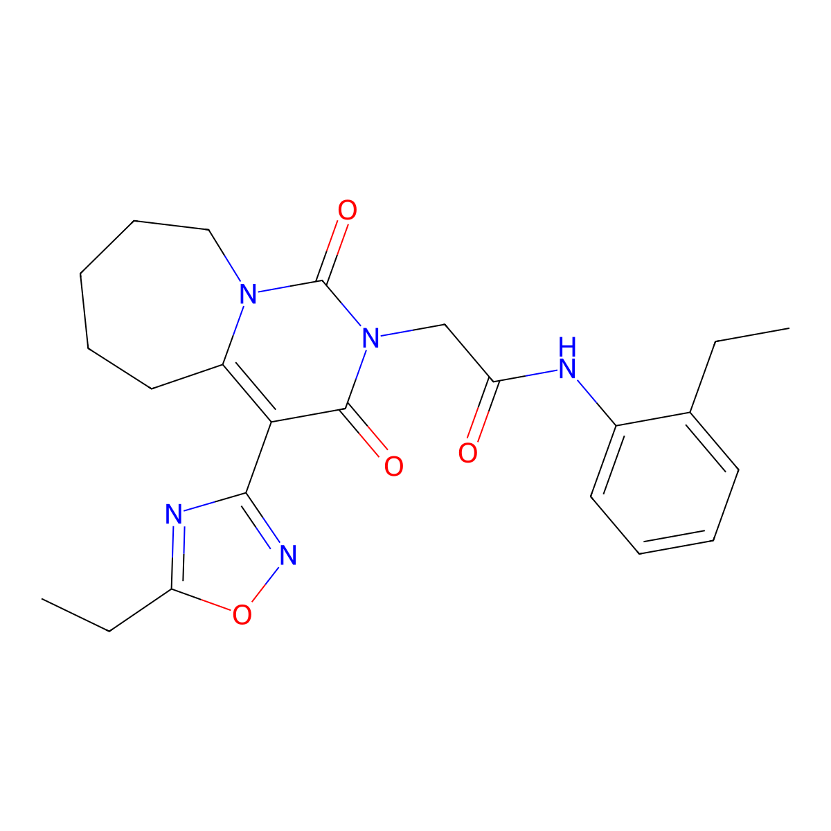 2-[4-(5-ethyl-1,2,4-oxadiazol-3-yl)-1,3-dioxo-3,5,6,7,8,9-hexahydropyrimido[1,6-a]azepin-2(1H)-yl]-N-(2-ethylphenyl)acetamide molecular structure, CAS 1775353-89-3