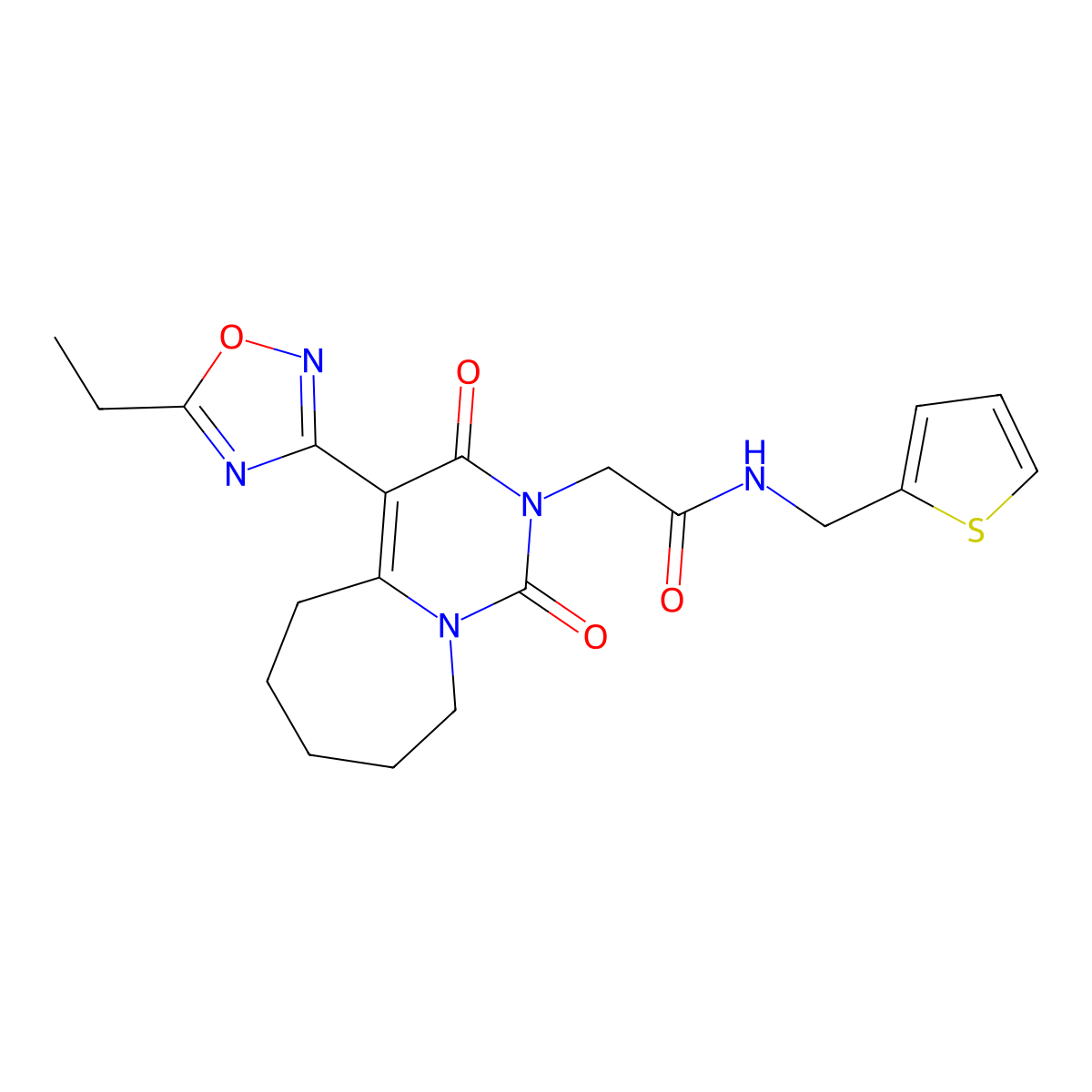 2-[4-(5-ethyl-1,2,4-oxadiazol-3-yl)-1,3-dioxo-3,5,6,7,8,9-hexahydropyrimido[1,6-a]azepin-2(1H)-yl]-N-(2-thienylmethyl)acetamide molecular structure, CAS 1775353-96-2