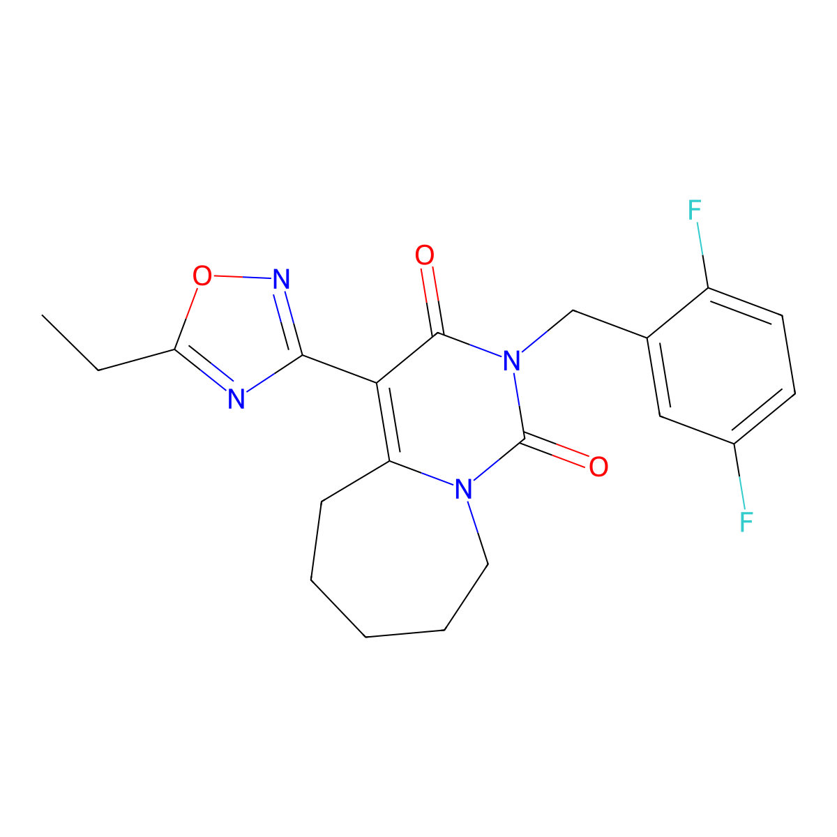 2-(2,5-difluorobenzyl)-4-(5-ethyl-1,2,4-oxadiazol-3-yl)-6,7,8,9-tetrahydropyrimido[1,6-a]azepine-1,3(2H,5H)-dione molecular structure, CAS 1775353-99-5