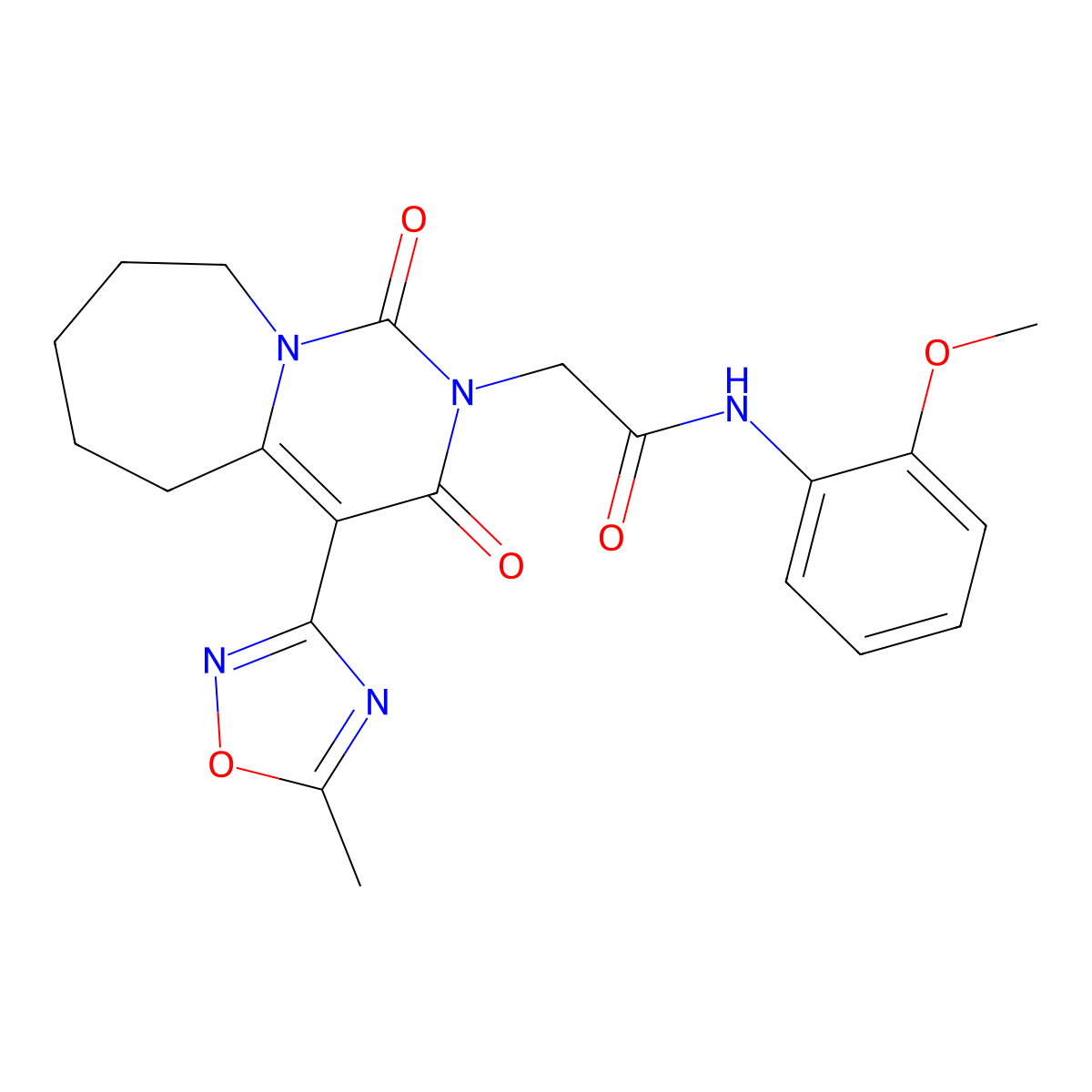N-(2-methoxyphenyl)-2-[4-(5-methyl-1,2,4-oxadiazol-3-yl)-1,3-dioxo-3,5,6,7,8,9-hexahydropyrimido[1,6-a]azepin-2(1H)-yl]acetamide molecular structure, CAS 1775354-09-0