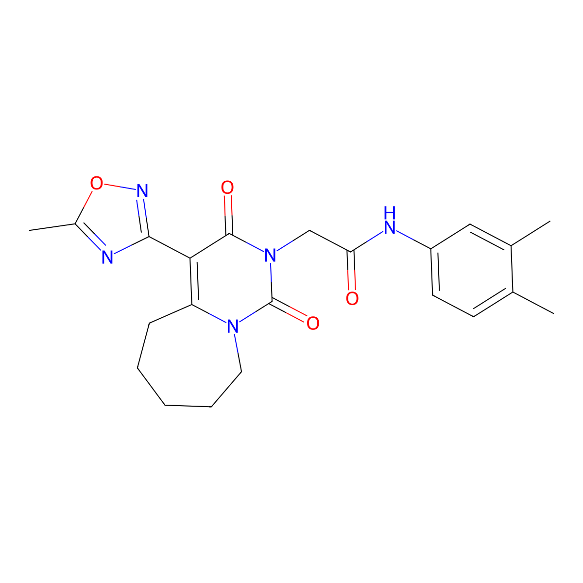 N-(3,4-dimethylphenyl)-2-[4-(5-methyl-1,2,4-oxadiazol-3-yl)-1,3-dioxo-3,5,6,7,8,9-hexahydropyrimido[1,6-a]azepin-2(1H)-yl]acetamide molecular structure, CAS 1775354-12-5