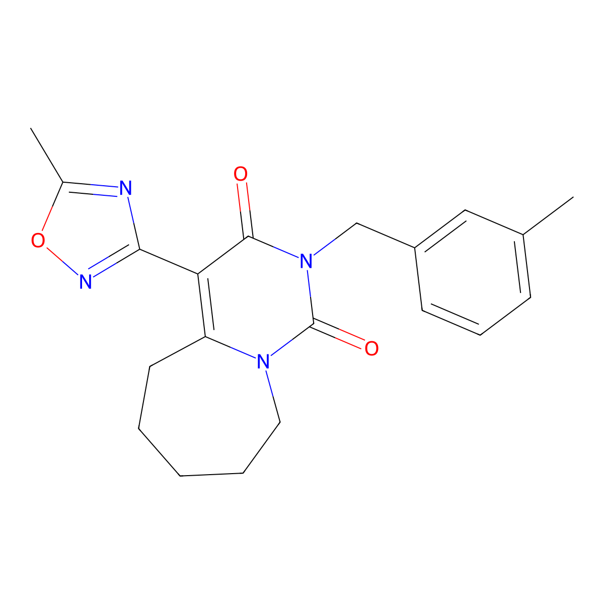2-(3-methylbenzyl)-4-(5-methyl-1,2,4-oxadiazol-3-yl)-6,7,8,9-tetrahydropyrimido[1,6-a]azepine-1,3(2H,5H)-dione molecular structure, CAS 1775354-18-1