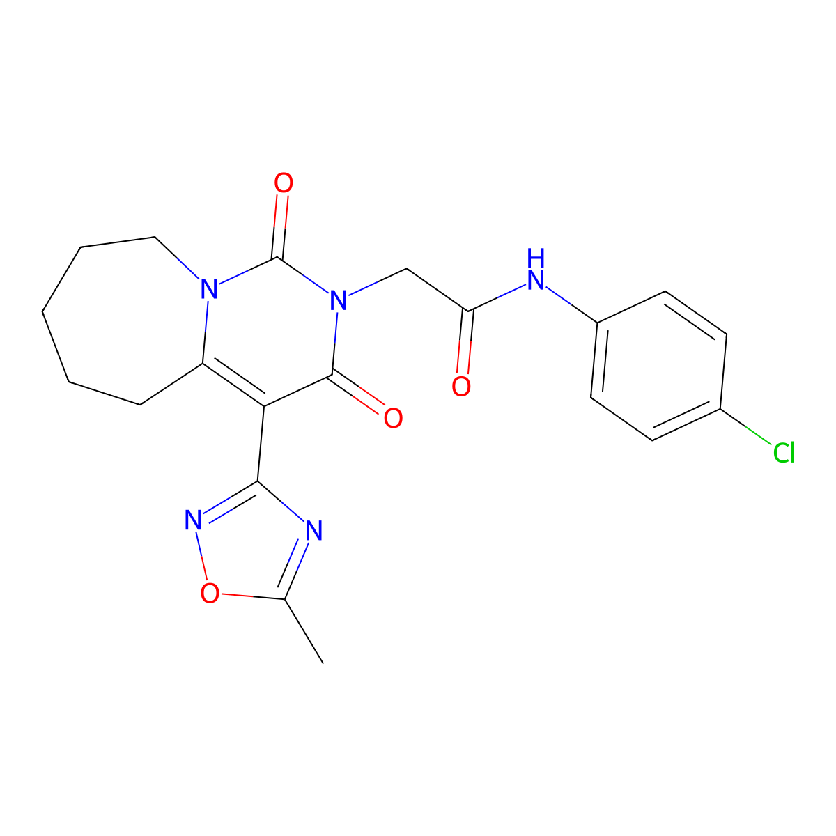 N-(4-chlorophenyl)-2-[4-(5-methyl-1,2,4-oxadiazol-3-yl)-1,3-dioxo-3,5,6,7,8,9-hexahydropyrimido[1,6-a]azepin-2(1H)-yl]acetamide molecular structure, CAS 1775354-33-0