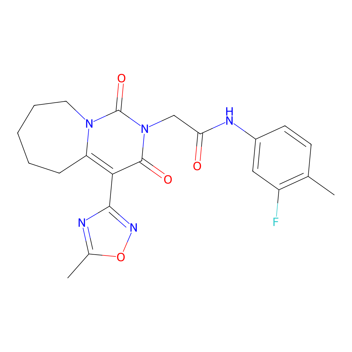 N-(3-fluoro-4-methylphenyl)-2-[4-(5-methyl-1,2,4-oxadiazol-3-yl)-1,3-dioxo-3,5,6,7,8,9-hexahydropyrimido[1,6-a]azepin-2(1H)-yl]acetamide molecular structure, CAS 1775354-41-0