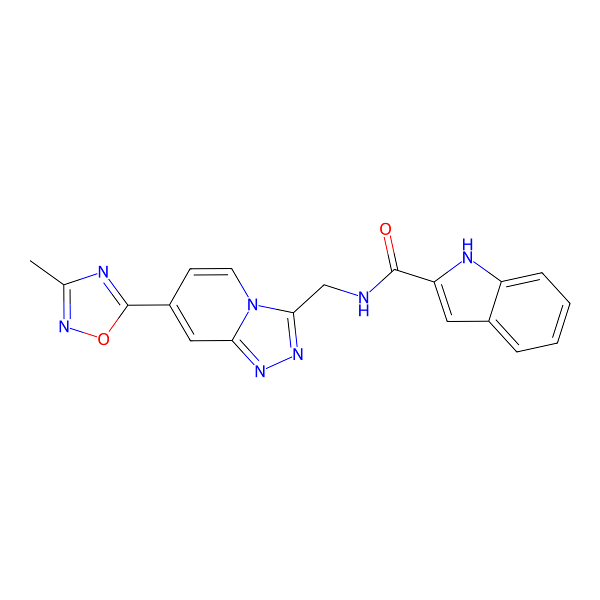 N-{[7-(3-Methyl-1,2,4-oxadiazol-5-YL)-[1,2,4]triazolo[4,3-A]pyridin-3-YL]methyl}-1H-indole-2-carboxamide molecular structure, CAS 1775354-75-0