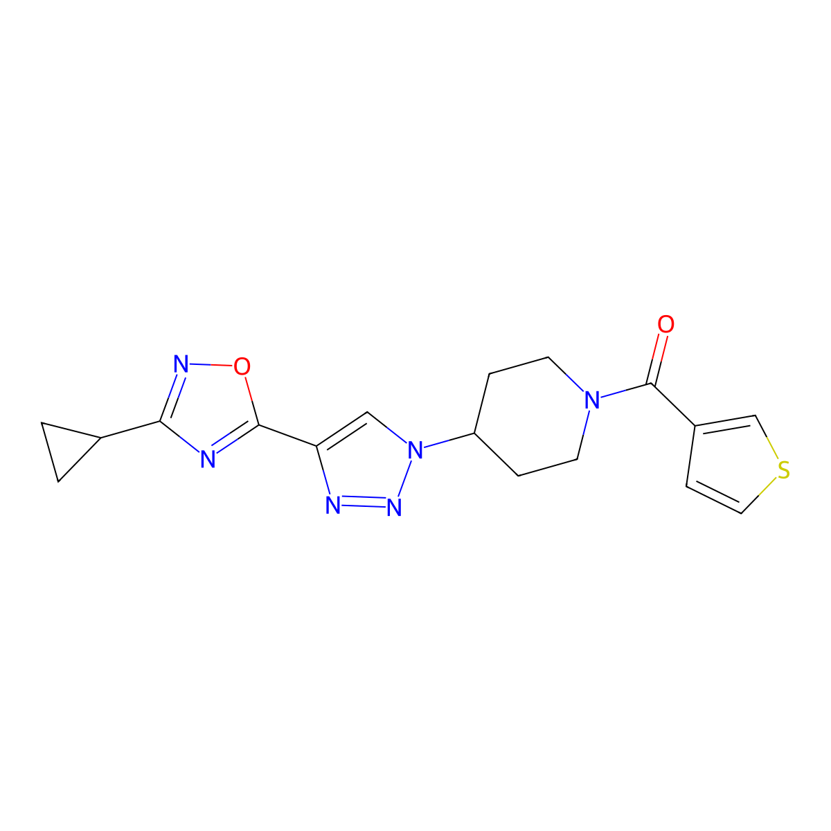 4-[4-(3-Cyclopropyl-1,2,4-oxadiazol-5-YL)-1H-1,2,3-triazol-1-YL]-1-(thiophene-3-carbonyl)piperidine molecular structure, CAS 1775355-97-9
